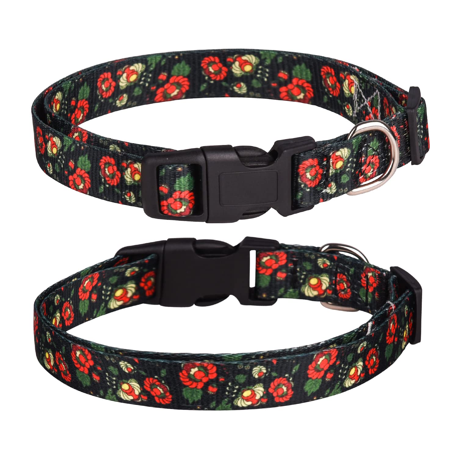 haoyueer Dog Collar for Small Medium Large Dogs, Cute Girl Dog Pet Collar Soft Adjustable Fancy Floral Girl Puppy Dog Collars (M:32-52CM, Navy)