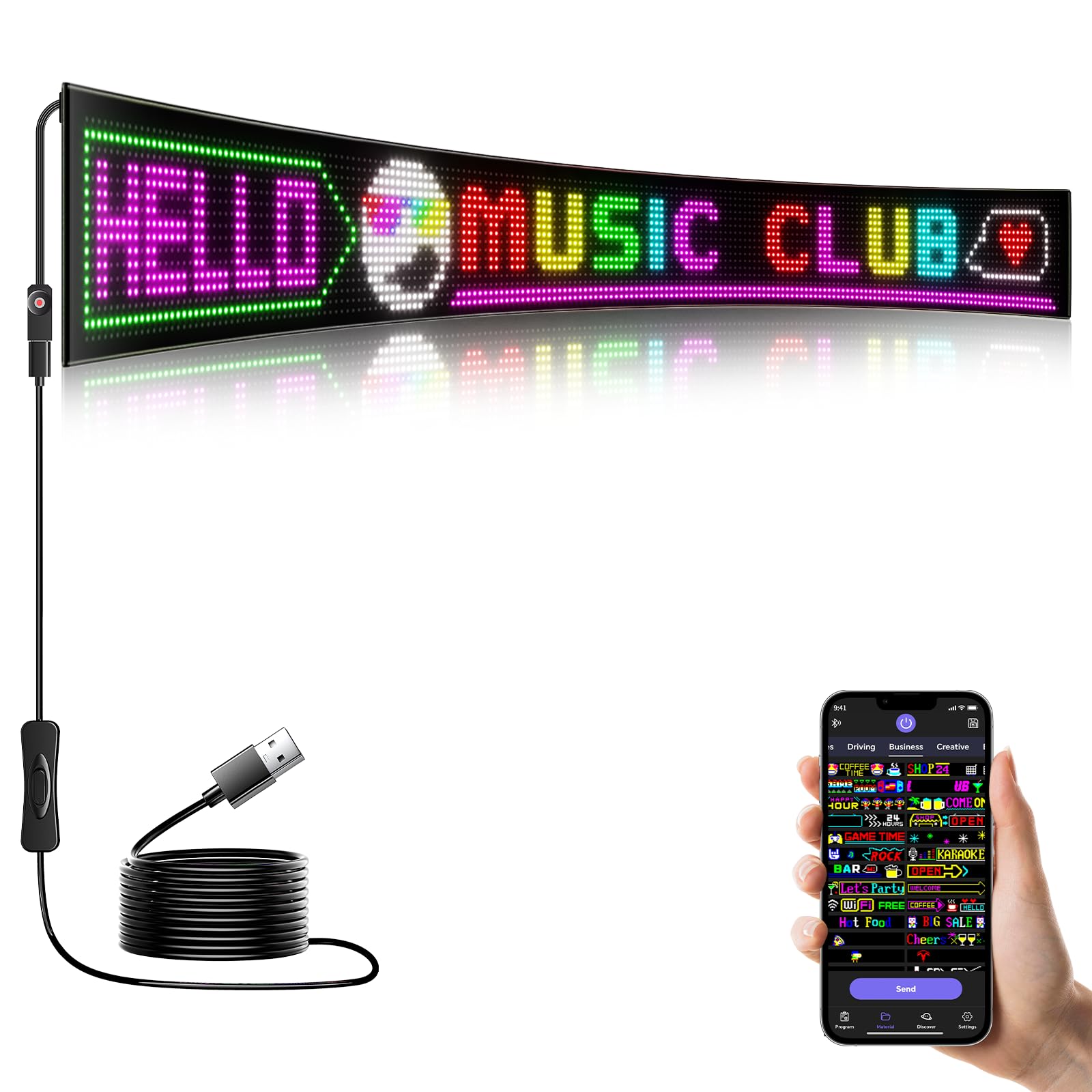 Photo 1 of LED Sign - APP Control Scrolling&Stationary Display DIY Programmable Custom Sign Waterproof Flexible USB 5V for Window Ads,Parties Weddings Store Bar Hotel NEMGOME (Black, 77x8in)