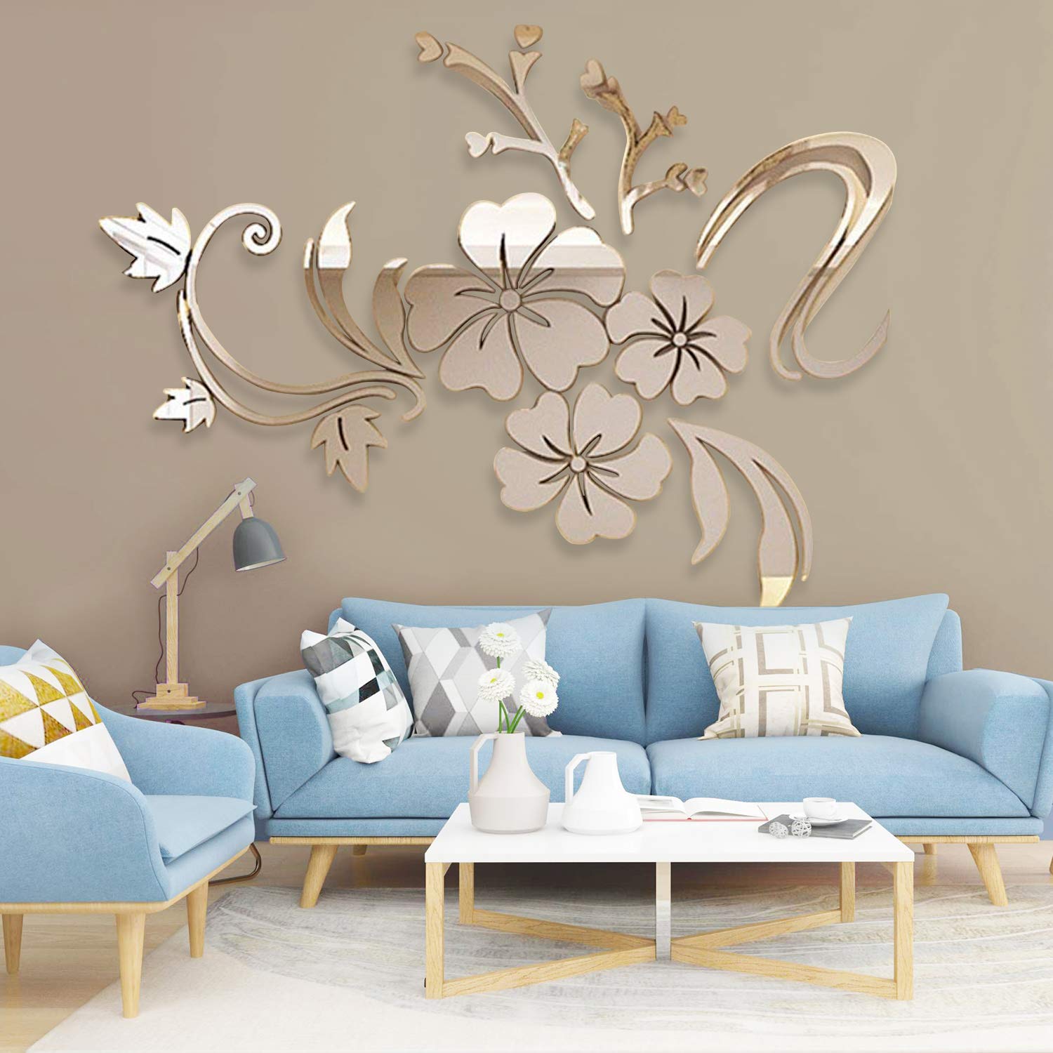 Alicemall 3D Mirror Flower Wall Sticker Art Removable Acrylic Mural