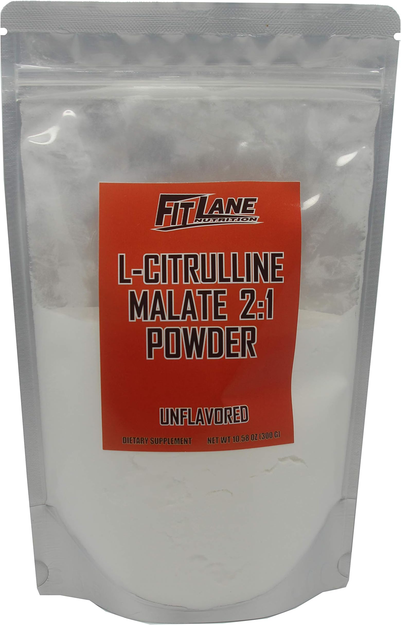 L-Citrulline Malate 2:1 Powder, Bulk Free Form Amino Acid Supplement. Raw and Pure with no Additives by Fit Lane Nutrition. 300 Gram Bag.