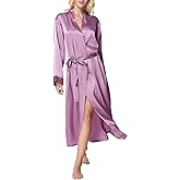 Lavenderi Women's Satin Kimono Robe - Long Classic Satin Lounge Bathrobe