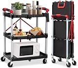 Towallmark 3-Tier Collapsible Service Cart, 168 lbs Load Capacity, Black view 1