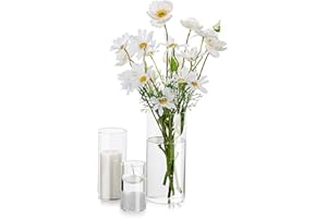Glasseam Glass Cylinder Vases Set of 3, Hurricane Candle Holder Clear Different Sizes, Glass Cylinder Vase, Glass Vases for C
