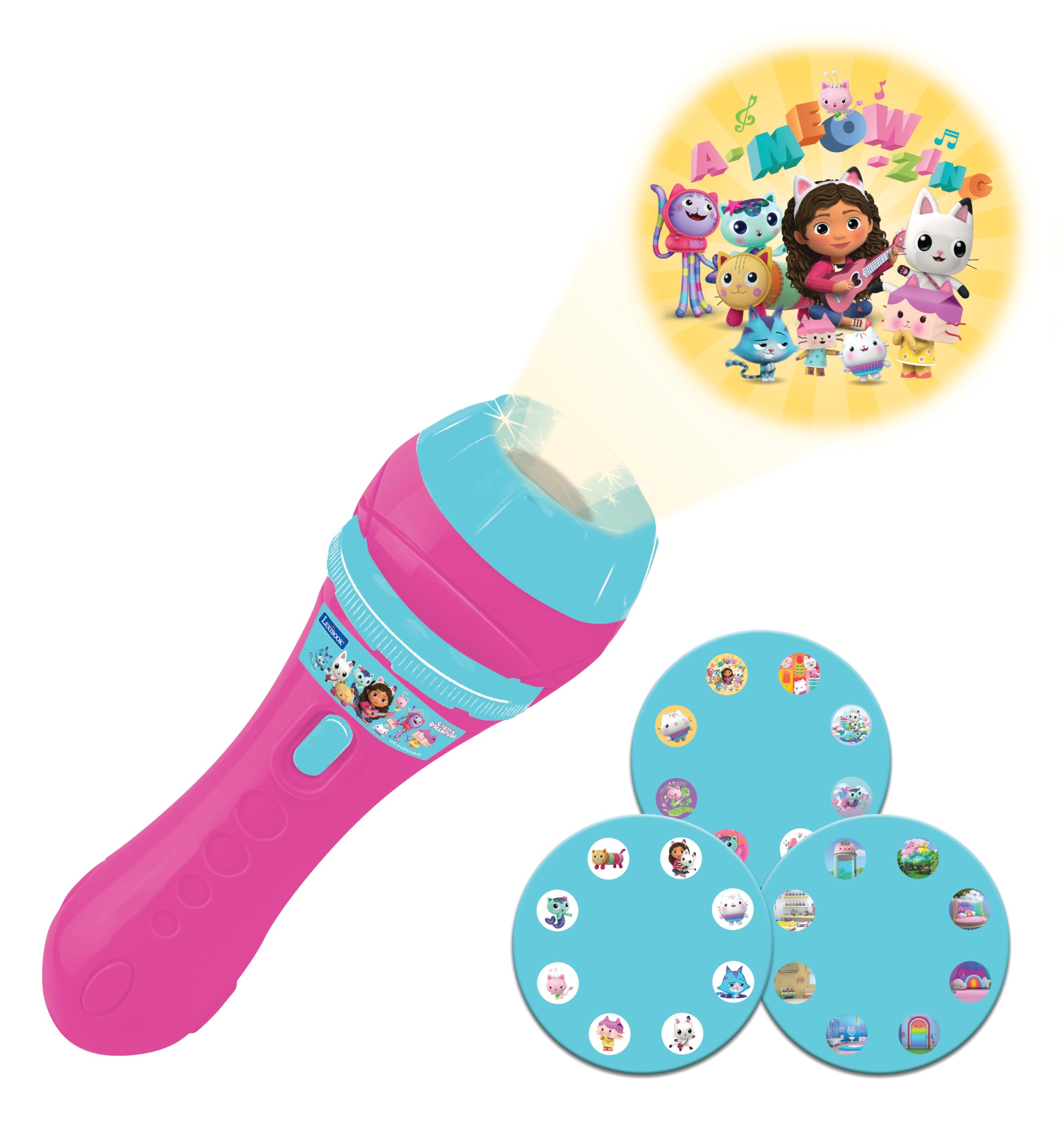 LEXIBOOK, Gabby's Dollhouse, Stories projector and torch light, Projects 24 images of the Gabby's Dollhouse TV series with 3 discs, Pink/blue, LTC050GDH — image 1