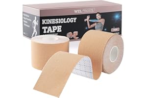 Kinesiology Tape (2/Pack) for Sports and Recovery, Water Resistant, Latex Free Premium Elastic Cotton Athletic Tape by Weltroice (2/Pack, 16.4FT Each, Nude)