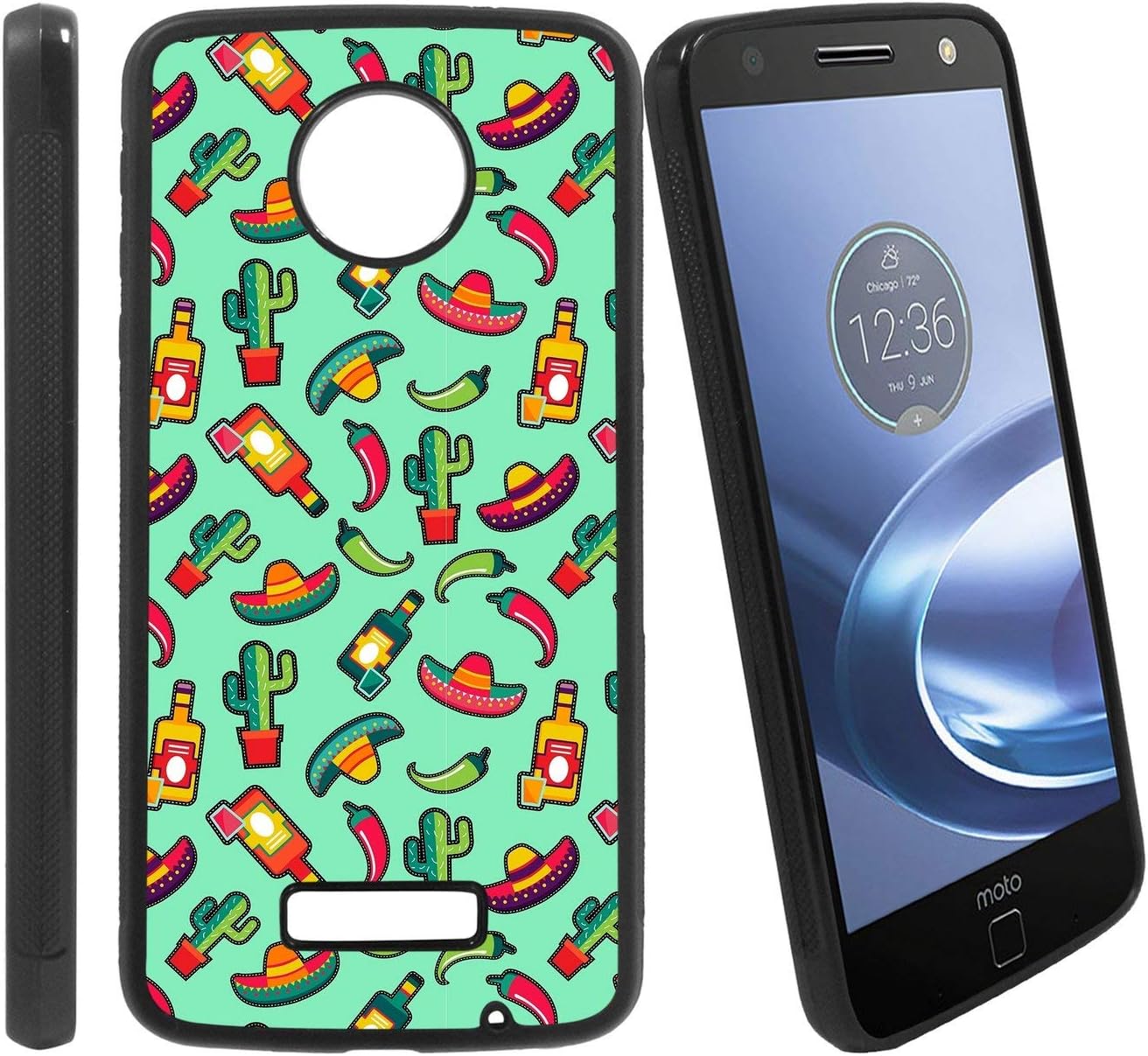 [Mexican Food Pattern with Traditional Culture Icons] Compatible with Motorola Z Play/Z Play Droid/Moto Z Force/Z Force Droid, Non-Slip Soft Rubber Side & Hard Back Case Cover Shell Skin