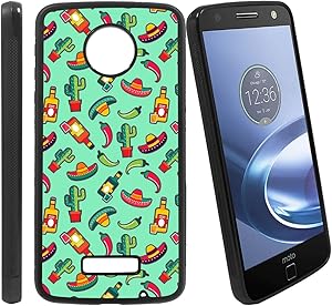 [Mexican Food Pattern with Traditional Culture Icons] Compatible with Motorola Z Play/Z Play Droid/Moto Z Force/Z Force Droid, Non-Slip Soft Rubber Side & Hard Back Case Cover Shell Skin