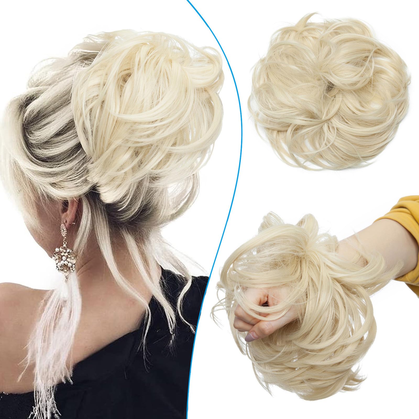 Messy Updo Hair Buns for Women - Synthetic Hair Ponytail, Scrunchies, Donut Chignons, Extensions - Bleach Blonde