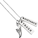 Pewter RUN TRACK DISTANCE Necklace - Pewter Running Shoe Charm, Pewter TRACK Pendant and Pewter DISTANCE Pendant on 18 inch Stainless Steel Cable Chain - All Pewter