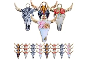 SHINEOFI 40Pcs Colorful Enamel Cow Head Charms, Alloy Cattle Head Pendant, Small Animals Charms with Flower Pattern for DIY C