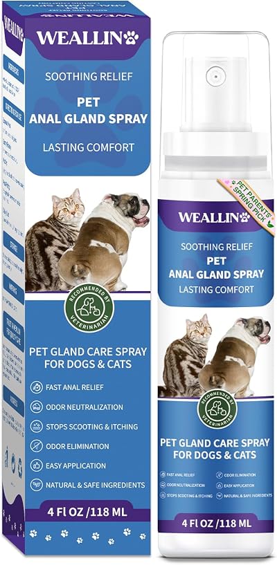 WEALLIN Anal Gland Spray for Dogs Cats 4.06 Fl Oz Hypoallergenic HOCl Safe