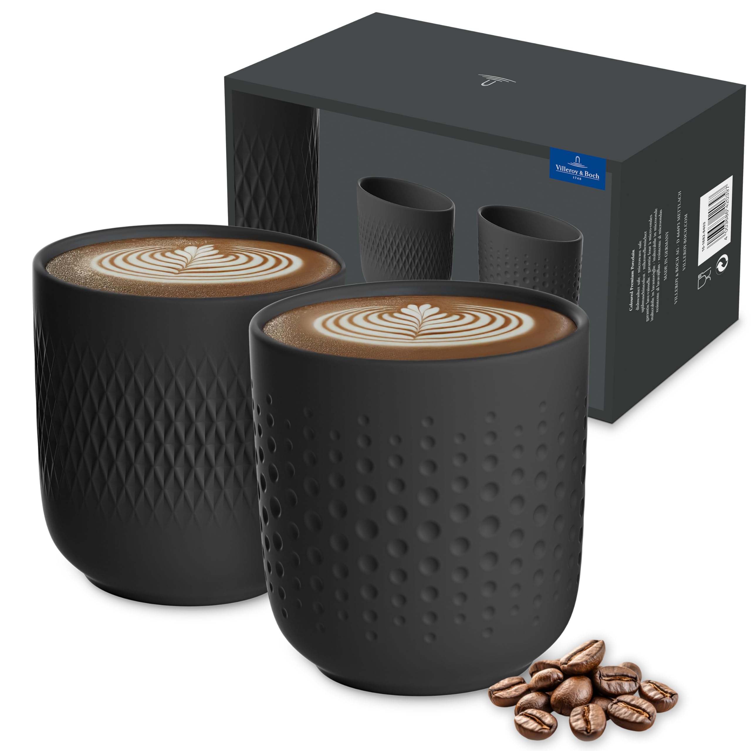 Villeroy & Boch – Manufacture Collier Noir Mug Set of 2, Premium Porcelain, matt Black