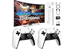 TEFELE 2025New Retro Game Console,40000+Games and 23 Emulators, with Dual 2.4G Wireless Controllers, Plug and Play 4K HD HDMI TV Game Stick White