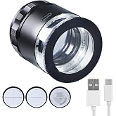 10X Rechargeable Jewelers Loupe Magnifier with LED Lights and 3 Reticle Scales, 25 mm Field of View, Adjustable Focus LED Scale Loupe Jewelry Magnifying Glass for Gems, Coins, Watch, Stamps, Plants