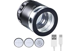 LANDTEK 10X Rechargeable Jewelers Loupe with LED Lights and 3 Reticle Scales, 25 mm Field of View, Adjustable Focal Length Loupe Magnifier Jewelry Magnifying Glass for Gems, Coins, Watch, Stamps, Plants