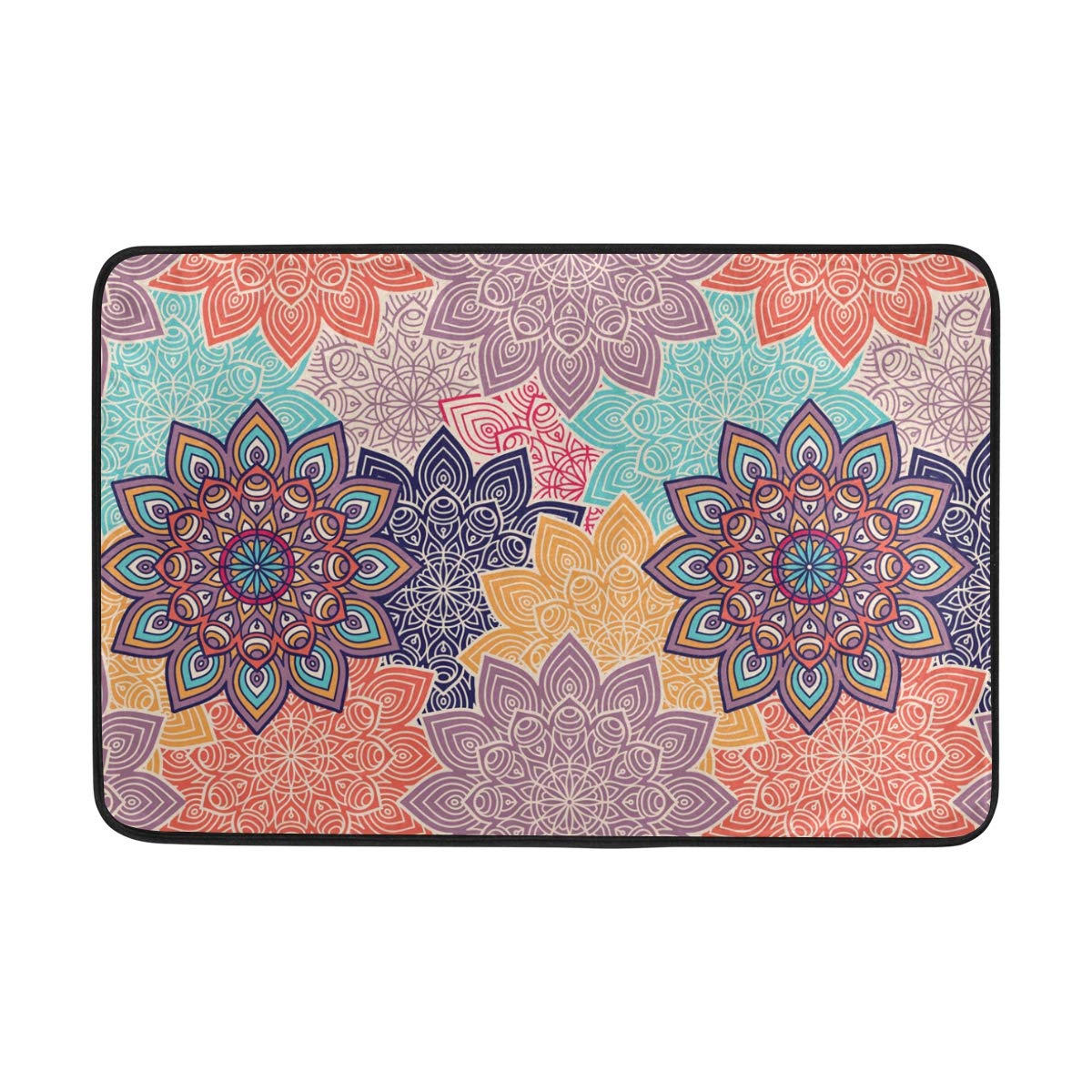 ISAOA Doormat,Non-slip and Washable - Indoor,Inside Foot Mats - Doormats for Indoors -60 x 40 cm Indian Boho Mandala Lotus Bath Kitchen Rug