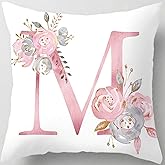 Tillskuch Pink Throw Pillow Covers Cute Alphabet Decorative Cushion Covers Square Letter Throw Pillows Protectors for Sofa Couch Bedroom Chair Home Decor 18 x 18 Inch(M)