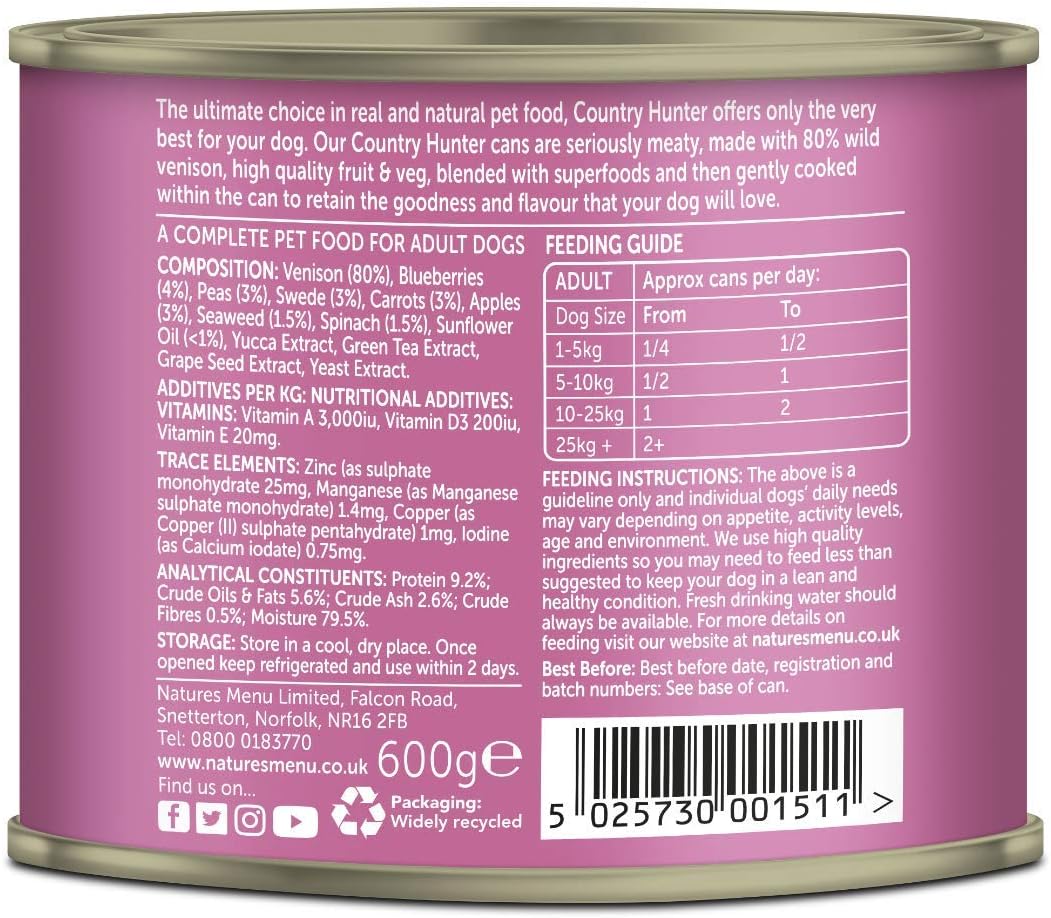 Natures Menu Country Hunter Dog Food Can Wild Venison Can (6 x 600g) - Image 3