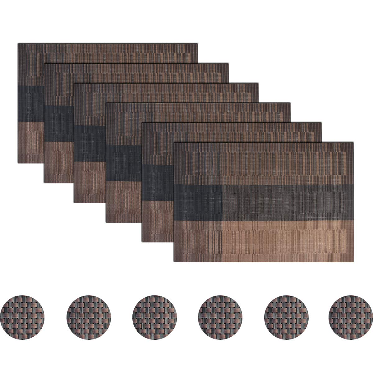 pigchcy Brown Elegant Placemats Set of 6 with Random Coaster Vinyl Washable Placemats for Dining Table (45 x 30cm) — image 1