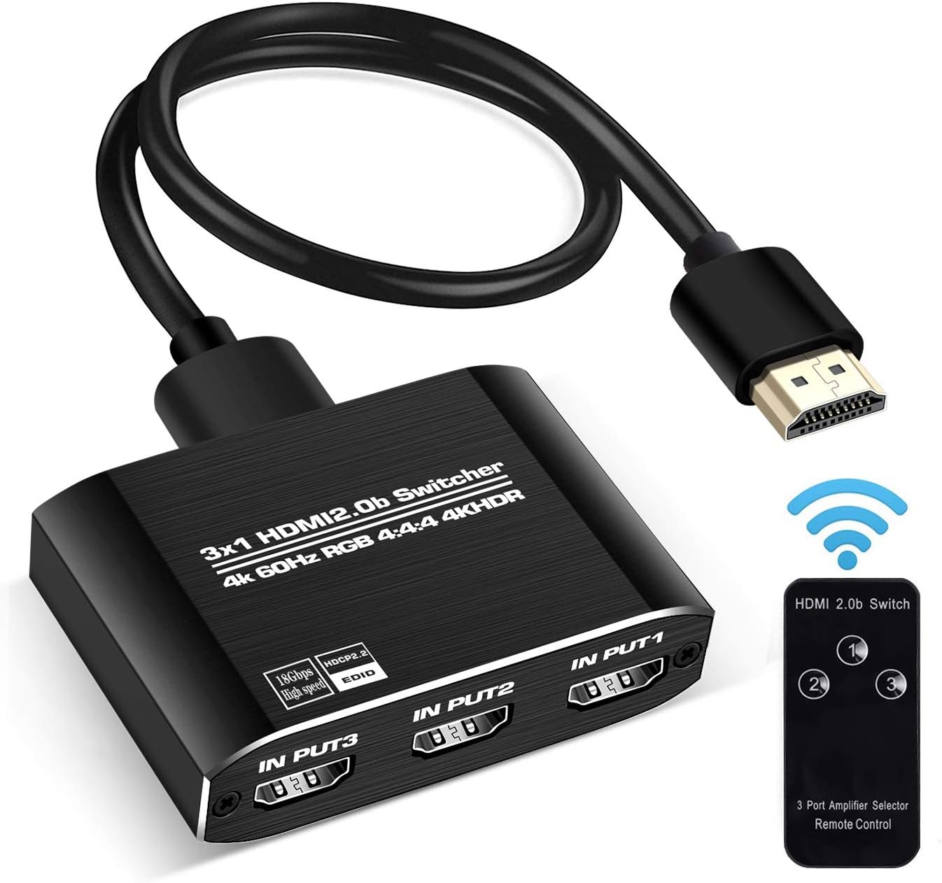 NEWCARE HDMI 2.0b Switch 3 in 1 Out,3x1 HDMI Selector Switch with Remote,Support UHD 4K@60Hz Ultra HD 3D 1080P,HDCP 2.2 HDR,18.5Gbps HDMI Switcher Come with High Speed HDMI Cable (Black): Home Audio & Theater