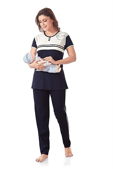 TIGYWIGY Womens Cotton Solid Feeding/Nursing/Maternity Top and Pyjama Set