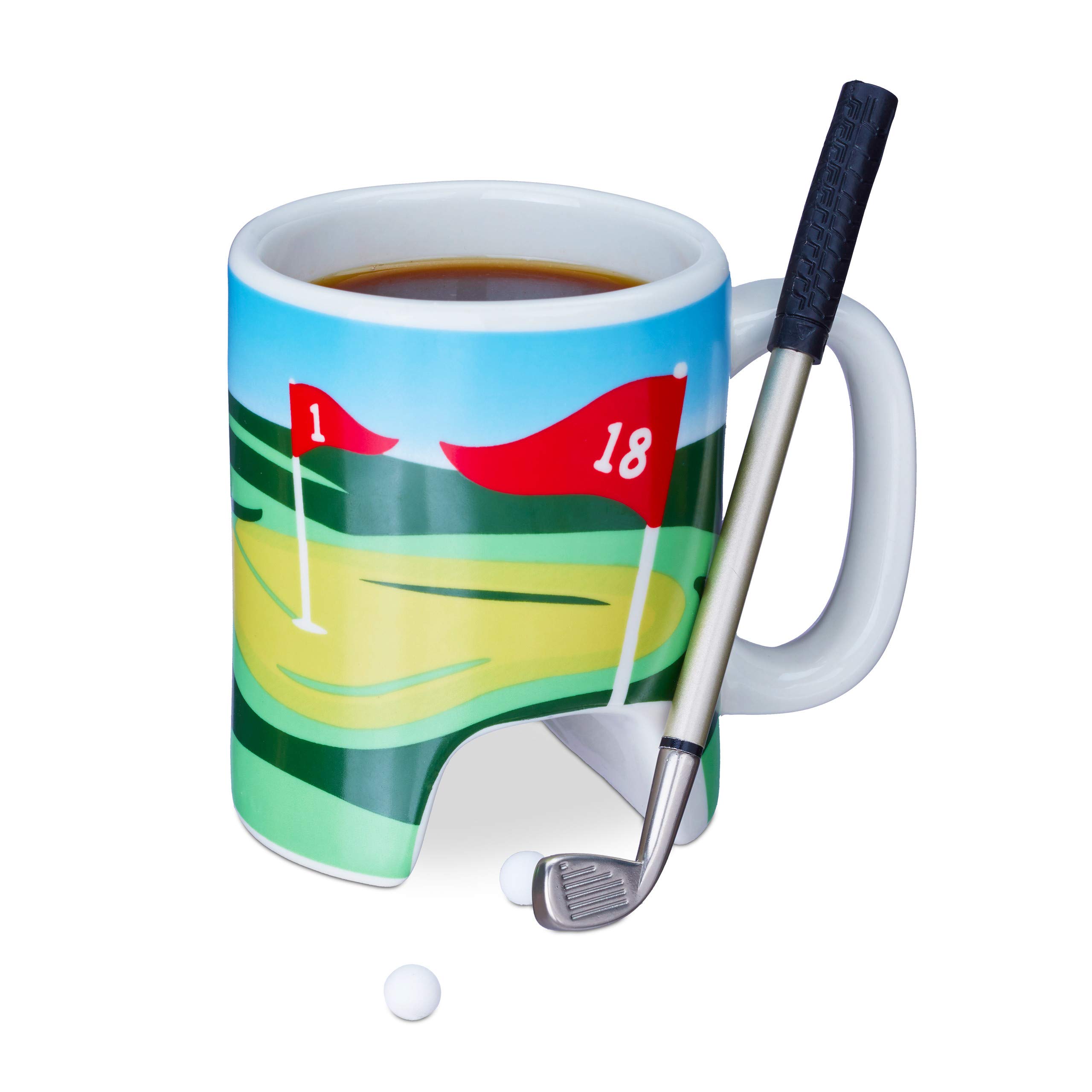 Relaxdays Golf Cup with Putter, 2 Golf Balls, Golfing Club Pen, Gag Gift, Coffee Mug, Multi-Coloured