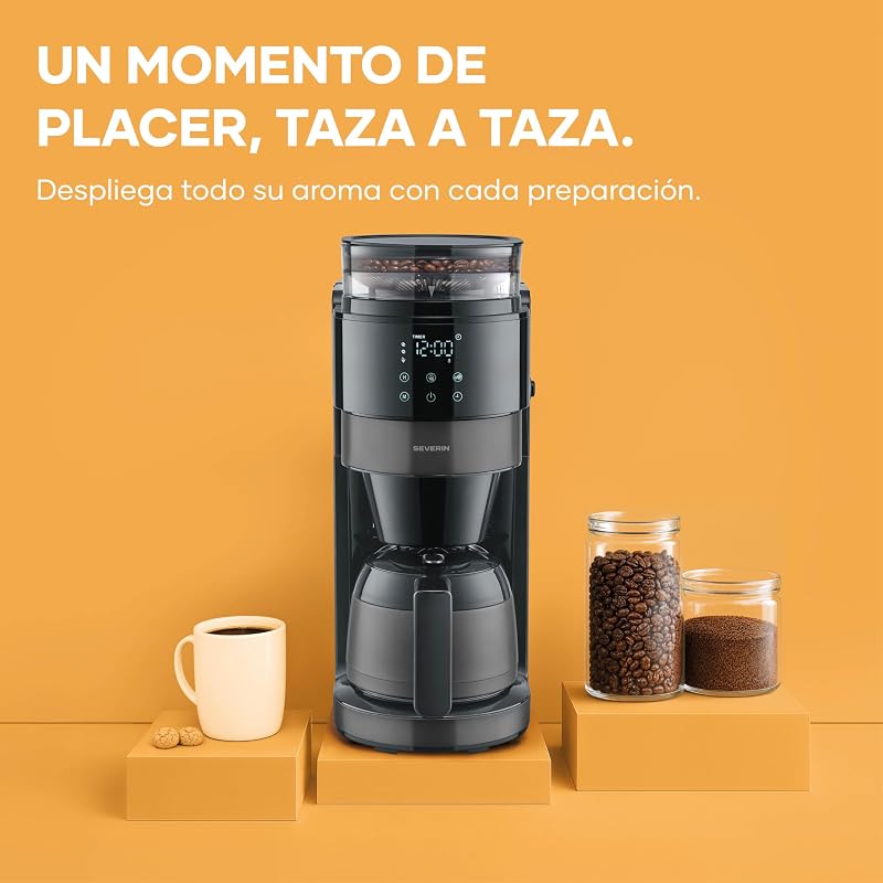 de goteo con jarra térmica y molinillo, 1L de capacidad, hasta 8 tazas, sistema antigoteo, aroma intenso, apagado automática, pantalla LED, 900W, inox oscuro, negro, KA 4831 — foto 4 de 8