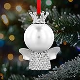D24TIME Angel Ornaments for Christmas Tree 2025-Christmas Crystal Angel Wings Pearl Ornament Angels in Heaven Ornament Keepsake Gift Remembrance with Red Ribbon for Xmas Home Holiday Decor