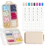 14 GRIDS Travel Pill Organizer Box with Labels