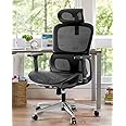 Hbada P2 Air Ergonomic Office Chair, Office Chair with 3D Lumbar Support, Big and Tall Mesh Chairs with 3D Arms, Headrest & Comfortable Seat, Home Office Desk Chairs, Black