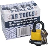 AB Tools 4 Keyed Alike 40mm Waterproof Padlocks 4 Locks 8 Keys Security view 4