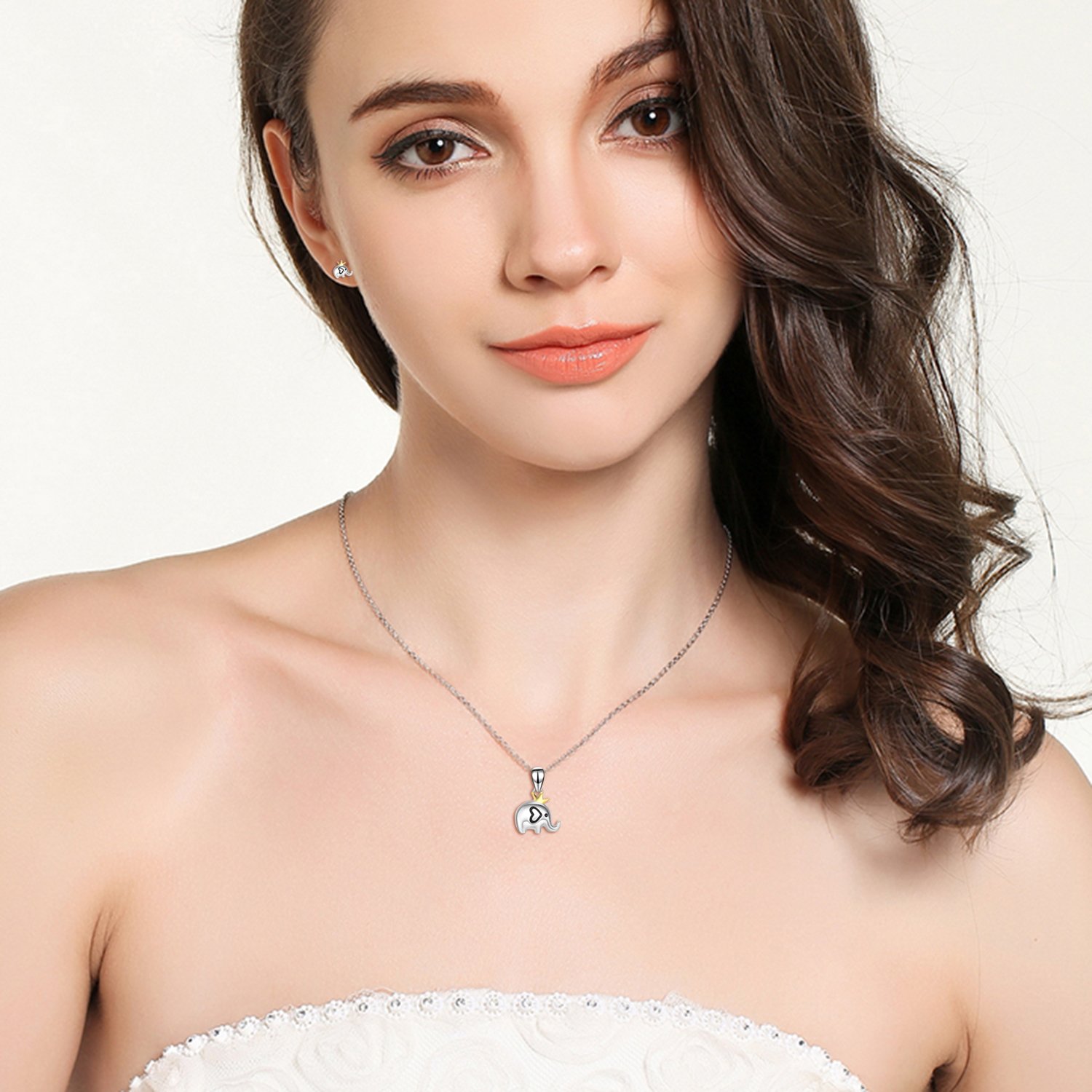 POPLYKE Sterling Silver Princess Crown Elephant Pendant Necklace for Women Girls (Princess Crown Elephant Pendant Necklace)