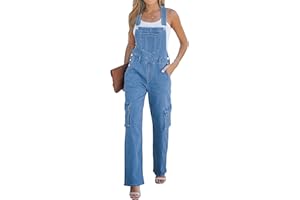 luvamia Cargo Jean Overalls for Women Wide Leg Bib Utility Stretchy Denim Jumpsuit Overall Loose 90s Trendy