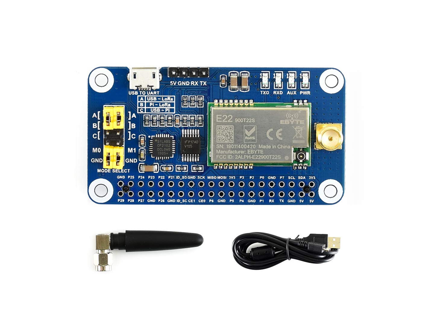 Waveshare SX1262 LoRa HAT for Raspberry Pi Spread Spectrum Modulation 868MHz Auto Multi-level Repeating Supports Wireless Parameter Configuration & Fixed-point Transmission Support Meshtastic Project