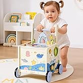 ROBUD Wooden Baby Push Walker, Marine Theme Learning Walking Toys, Adjustable Height Baby Walker with Decelerator, Montessori Toys for Baby Age 10 Months+, WRP23