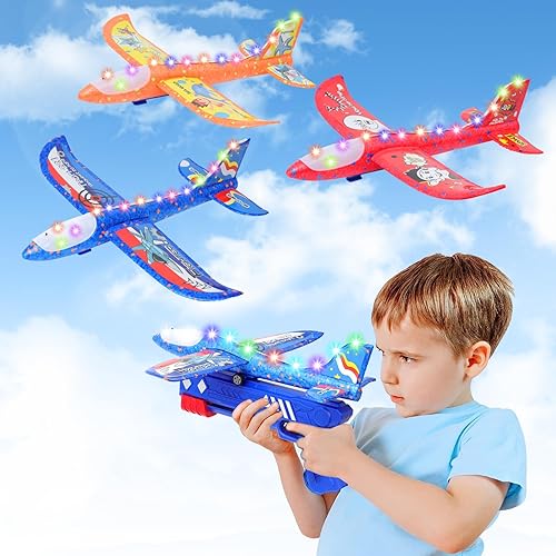 Yinosfun Pack Airplane Launcher Toy, LED Foam Airplane
