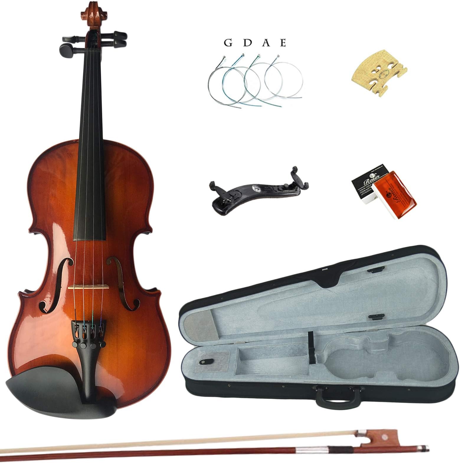 Amdini 1/2 MB2 Solid Wood Satin Antique Violin with Hard Case, Shoulder Rest, Bow, Rosin and Extra Strings