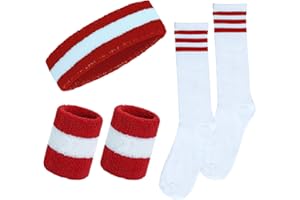 Haakong Sweatbands Set Sports Headband and Wristbands Sweatbands Striped Sweatband Set for Men and Women