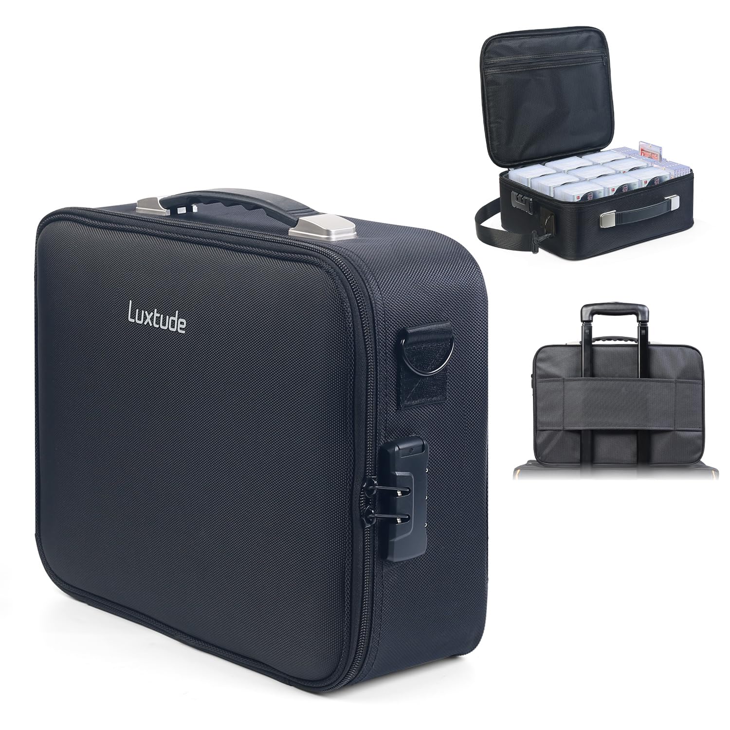 Photo 1 of Luxtude Trading Card Storage Box with Adjustable Dividers, Graded Card Storage Box w/Combination Lock, Baseball Sports Cards Storage Case for PSA/BGS/SGC/Toploaders, MTG Commander Deck for TCG etc.