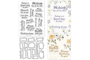 ORIGACH Sentiments Lot de tampons transparents et matrices de découpe en métal pour la fabrication de cartes, mots de bénédic