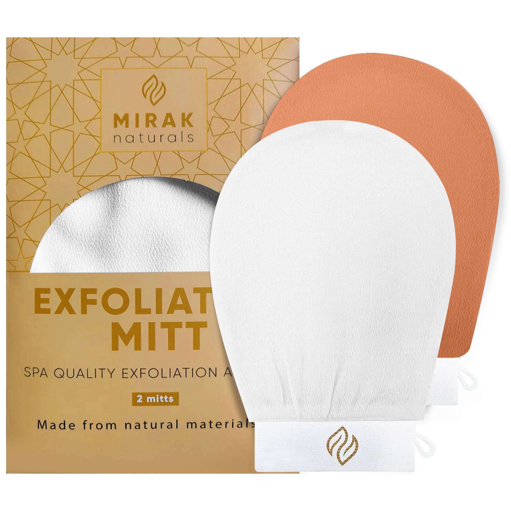 Mirak naturals 2 Exfoliating Gloves - SPA Hammam Body Scrubber - Fake Tan Remover Exfoliator Mitts