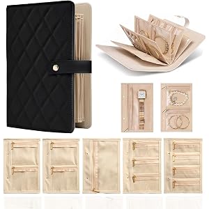 Travel Jewelry Notebook - Portable Leather Jewelry Book Case for Women, 5/7 Velvet Detachable Storage Pouch Organizer for Ear