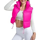CULACCINO Women's Winter Cropped Puffer Vest Crop Jackets For Women Full Zip Stand Collar Padded Lightweight Outwear Vest