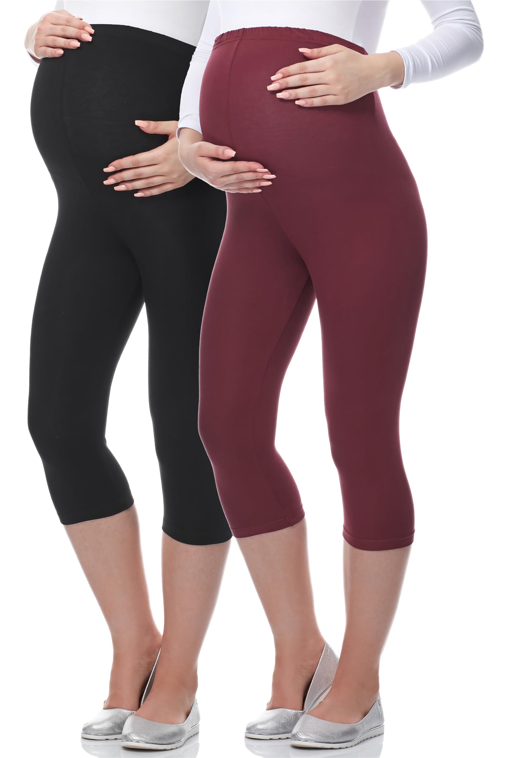 Be Mammy Women's Maternity 3/4 Leggings 03 2 Pack (Black/Dark Red, XL)