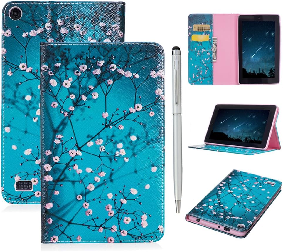 GEMYON Case for KINDLE FIRE 7 2015/2017, PU Leather Cell with Card Slot Magnetic Closure Flip Wallet Cover Case in Book Style Kapok