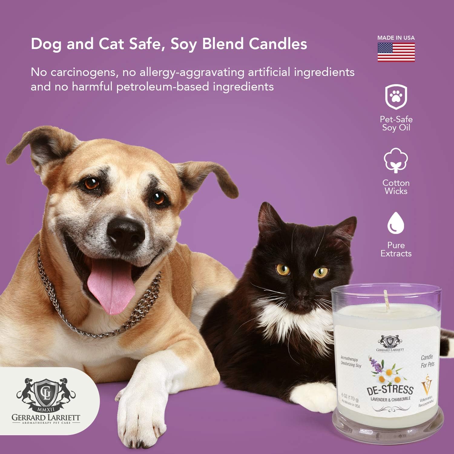 Lavender & Chamomile Aromatherapy Deodorizing Soy Candle for Pets, Pet Odor Eliminator & Animal Lover Gift - 6 OZ (170 g): Home & Kitchen