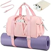 LEDAOU Small Gym Bag for Women, Mini Duffle Bag with Yoga Mat Holder Lightweight Carry On Sports Bag with Separate Shoe Pocket and Wet Pocket Duffel Bags Dance Yoga Workout Bag (Pink)