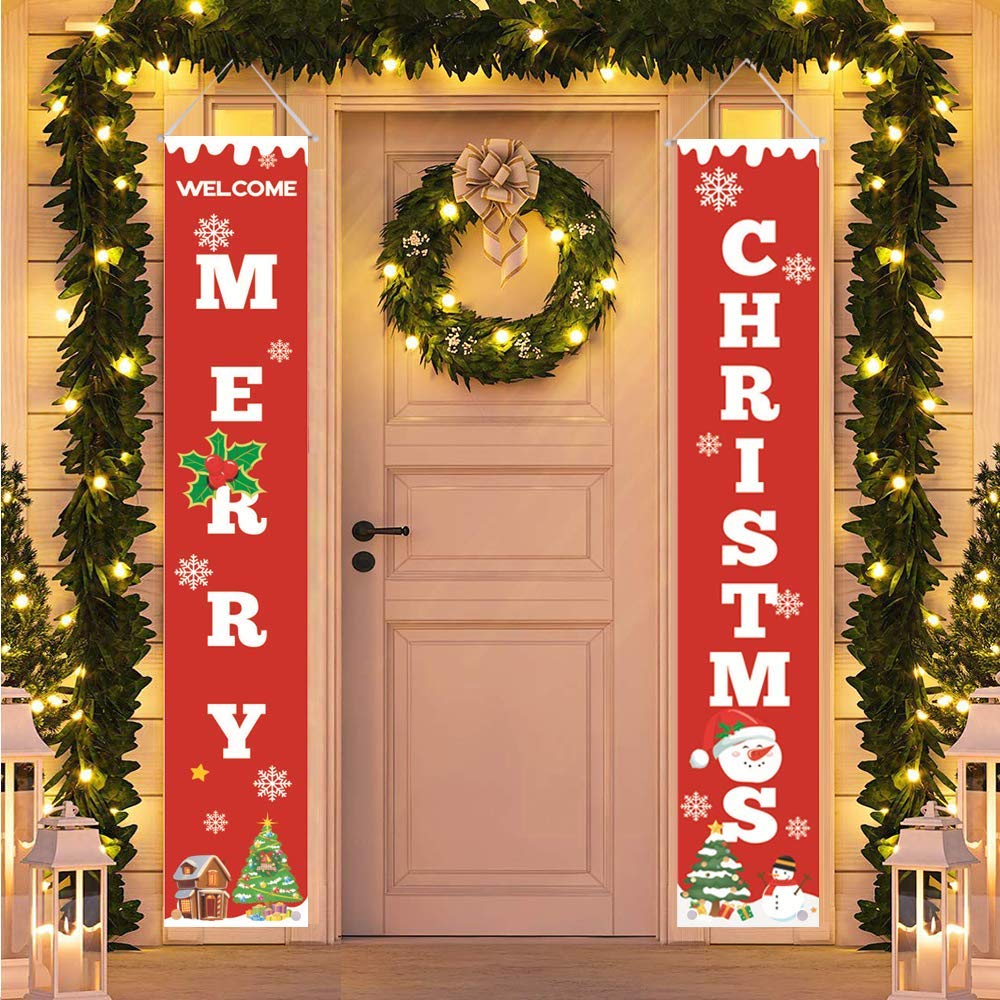 sunvito Decorazioni di Natale Outdoor Indoor, 2 Pezzi di Benvenuto Buon Natale Portico Segno Banner Door, Benvenuto Decorazioni per Porta di Natale Decor (Christmas)