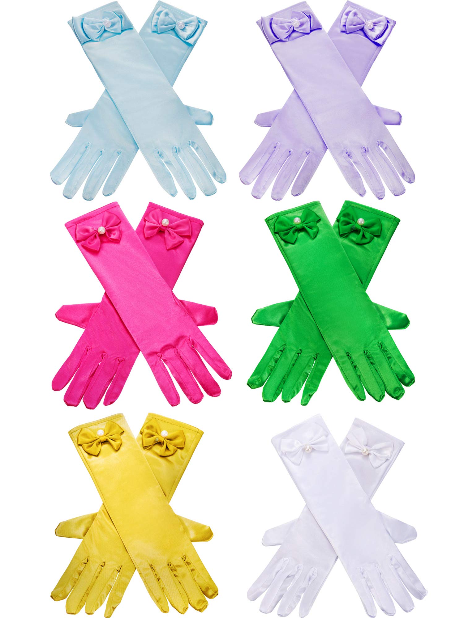 6 Pairs Satin Gloves Princess Dress Up Bows Gloves Long Formal Gloves for Party