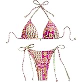 BEAUDRM Women's 2 Piece Bikini Sets Floral String Triangle Halter Swimsuit Bathing Suit
